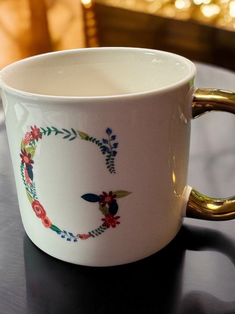 Anthropologie Opalhouse Gold Handled "G" Mug